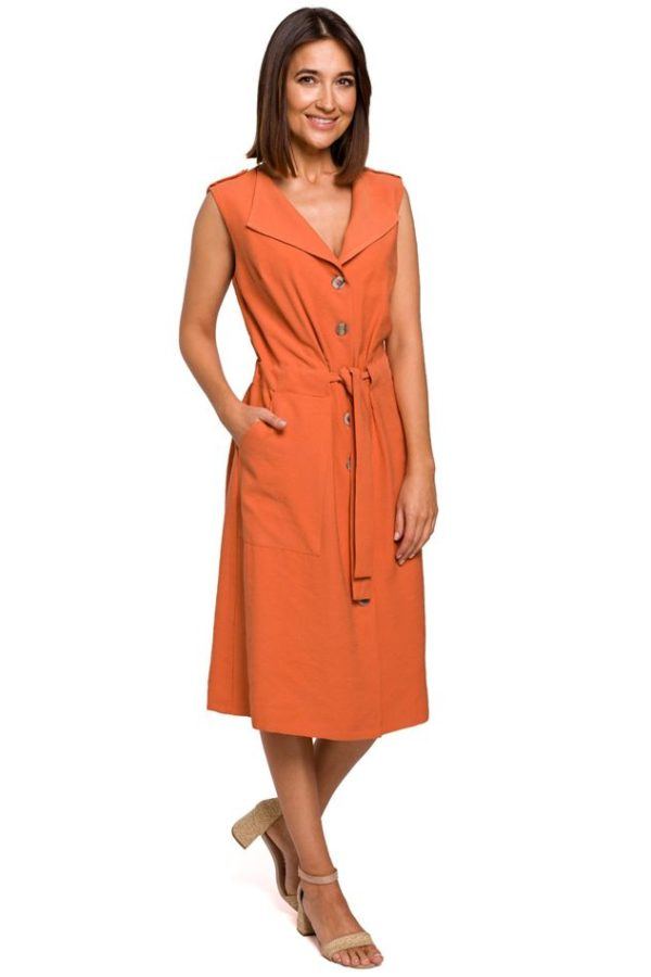 Sleeveless Shirt Dress in Orange